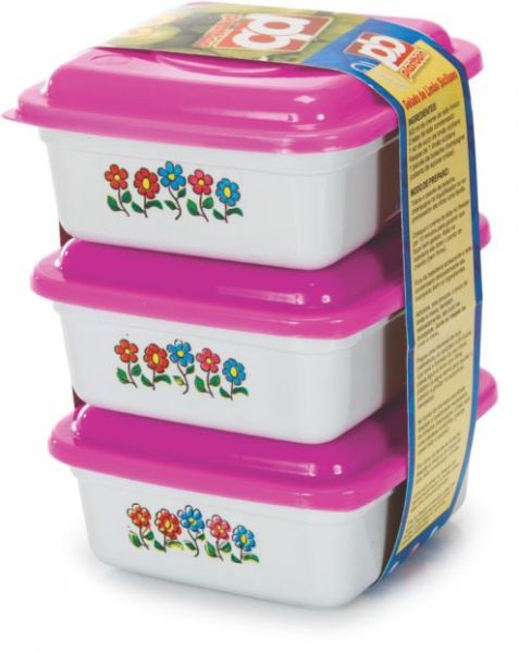 CONJUNTO de POTES ROSA P 3 PEÇAS. Cod.627